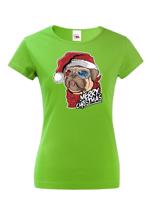 Dámské tričko s potiskem vánočního buldočku - vtipné vánoční tričko