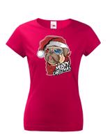 Dámské tričko s potiskem vánočního buldočku - vtipné vánoční tričko