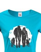 Dámské tričko s potiskem ženy, koně a psa - tričko pro milovnice zvířat