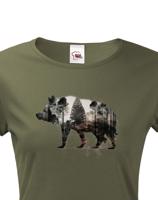 Dámské tričko s potiskem zvířat - Divočák