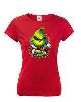 Dámské triko Grinch s ozdobami - skvělé vánoční triko
