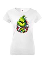 Dámské triko Grinch s ozdobami - skvělé vánoční triko