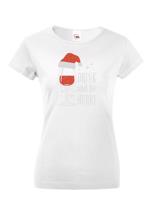 Dámské vánoční tričko s potiskem vína a nápisem Drink and be merry