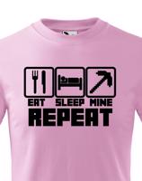 Dětské tričko Eat Sleep Mine Repeat - triko pro hráče Minecraft