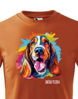 Dětské tričko s potiskem plemene Baset s volitelným jménem