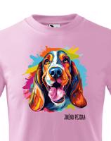 Dětské tričko s potiskem plemene Baset s volitelným jménem