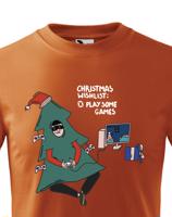 Dětské vánoční tričko s potiskem Christmas wishlist: play some games