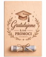 Dřevěná karta na peníze Gratulujeme k tvé promoci | Originální dárek k promoci