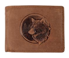 HL Luxusní kožená peněženka s 3D VLK - hnědá