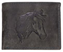 HL Luxusní kožená peněženka s hlavou koně - černá