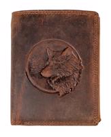 HL Pánská kožená peněženka na výšku - Vlk - hnědá HL-263-3D-WOLF-BN