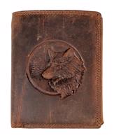 HL Pánská kožená peněženka na výšku - Vlk - hnědá