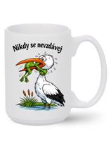 Keramický hrnek s potiskem čápa - Nikdy se nevzdávej