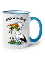 Keramický hrnek s potiskem čápa - Nikdy se nevzdávej
