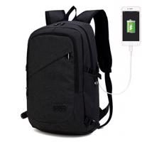 KONO unisex batoh s USB portem - černý - 20L E6715BK