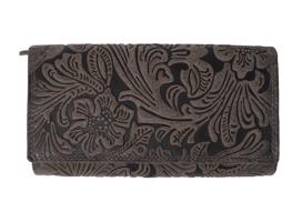 Kožená dámská velká peněženka WILD By Loranzo - šedá - ornament ART632