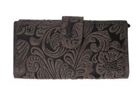 Kožená dámská velká peněženka WILD By Loranzo - šedá - ornament