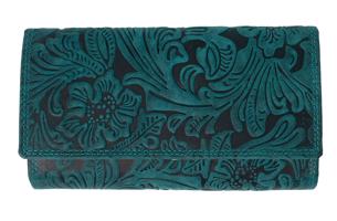 Kožená dámská velká peněženka WILD By Loranzo - zelená - ornament ART632