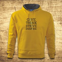 Mikina s kapucňou s motívom Give, think, strive, inspire