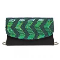 Miss Lulu večerní dámská kabelka psaníčko s flitry LP2311 - černo zelená LP2311-BK/GN