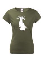 Myslivecké dámské triko s potiskem s Jelenem evropským