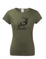 Myslivecké  dámské triko s potiskem s Jelenem evropským