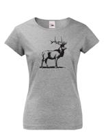 Myslivecké  dámské triko s potiskem s Jelenem evropským