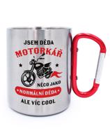 Nerezový hrnek s karabinou pro dědu motorkáře - motorky - motorkářský hrnek