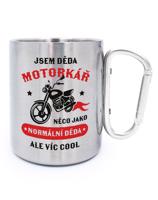 Nerezový hrnek s karabinou pro dědu motorkáře - motorky - motorkářský hrnek