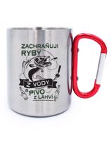 Nerezový hrnek s karabinou  Zachraňuji ryby z vody - dárek k narozeninám