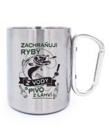 Nerezový hrnek s karabinou  Zachraňuji ryby z vody - dárek k narozeninám