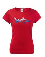 Originální dámské tričko s potiskem potápěče a žraloka