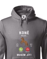 Pánská mikina pro milovníky koní s potiskem Koně volají musím jít...