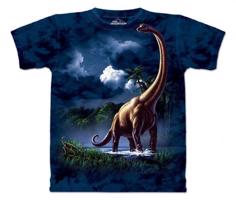Pánské batikované triko The Mountain  Brachiosaurus - modrá Velikost: XL