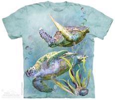 Pánské batikované triko The Mountain - Sea Turtle Swim - mint Velikost: M