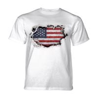 Pánské batikované triko The Mountain - Tear Thru Flag - bílé Velikost: XL