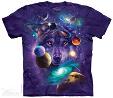 Pánské batikované triko The Mountain  Vesmírný vlk - fialová Velikost: L