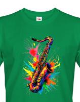 Pánské tričko - barevný saxofon - živý potisk na triko