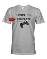 Pánské tričko k 18. narozeninám Level complete - s věkem na přání