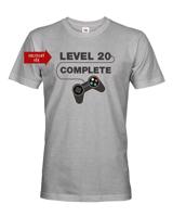 Pánské tričko k 20. narozeninám - Level complete - s věkem na přání