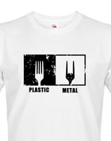 Pánské tričko s potiskem Plastic vs Metal - parodie na metalové trička