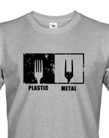 Pánské tričko s potiskem Plastic vs Metal - parodie na metalové trička