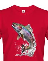 Pánské tričko s rybářským potiskem s motivem pstruha duhového