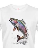 Pánské tričko s rybářským potiskem s motivem pstruha duhového