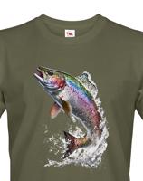 Pánské tričko s rybářským potiskem s motivem pstruha duhového
