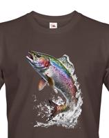 Pánské tričko s rybářským potiskem s motivem pstruha duhového