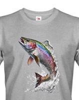 Pánské tričko s rybářským potiskem s motivem pstruha duhového