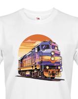 Pánské tričko s vlakem - krásný barevný motiv s plnými barvami