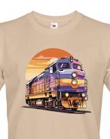 Pánské tričko s vlakem - krásný barevný motiv s plnými barvami