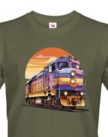 Pánské tričko s vlakem - krásný barevný motiv s plnými barvami